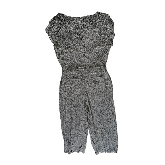 Loft Black White Heart Print Short Sleeve Tie Waist Summer Crop Jumpsuit - Picture 3 of 9